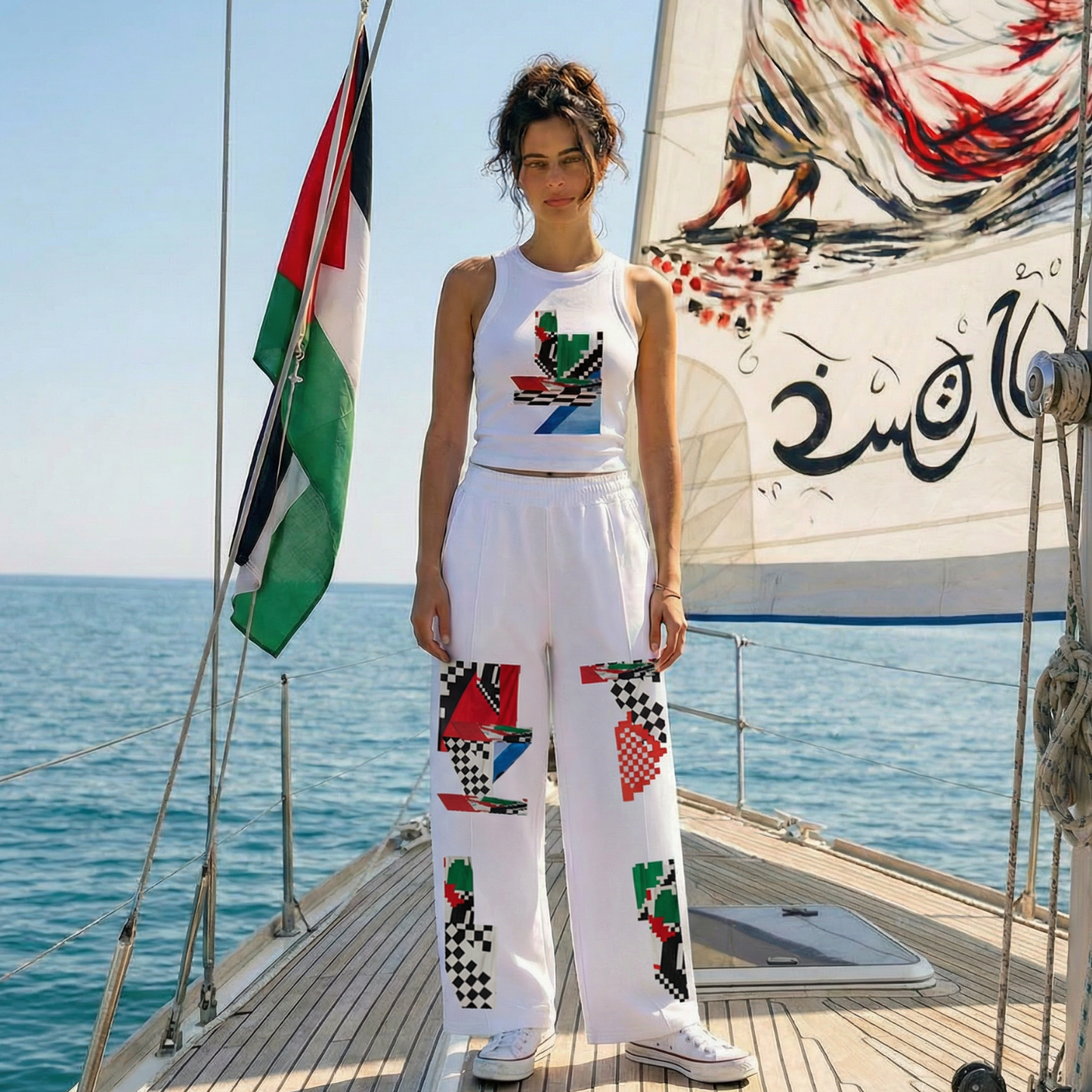 PANTALON WIDE LEG ÉPAIS UNISEXE couleur palestine 2
