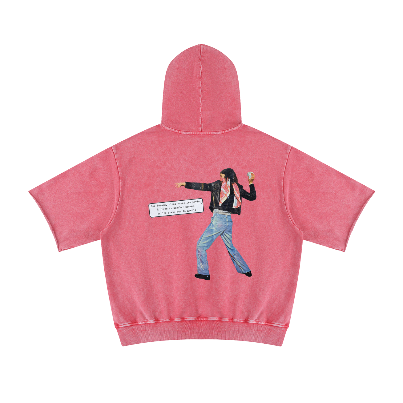 sweat à capuche manche courte rose dos