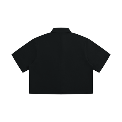 Chemise courte à manches courtes femme en 100 % coton de la collection Classics par Therapy For Earth, avec une coupe cropped et un design minimaliste intemporel. Dos noir