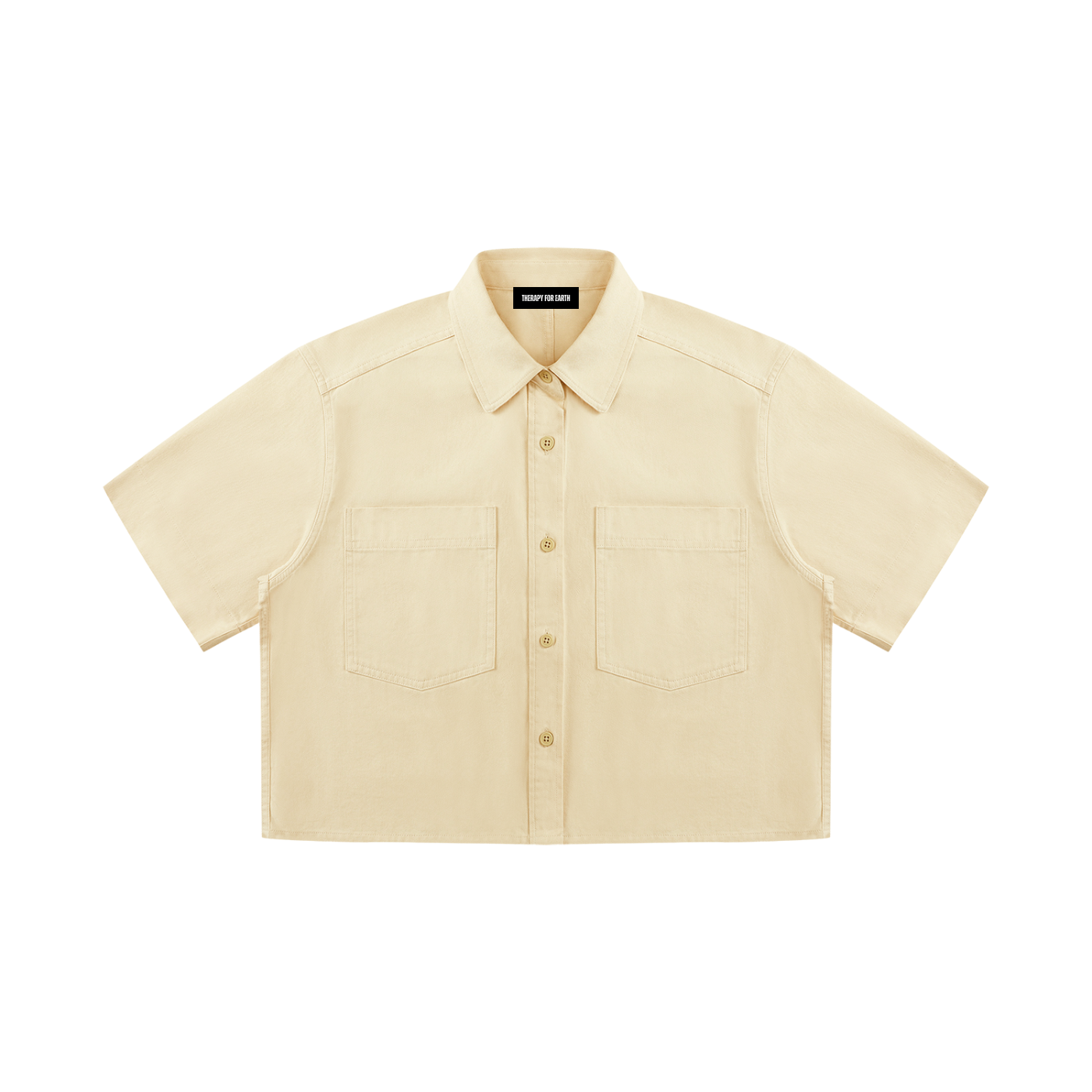 Chemise courte à manches courtes femme en 100 % coton de la collection Classics par Therapy For Earth, avec une coupe cropped et un design minimaliste intemporel. face