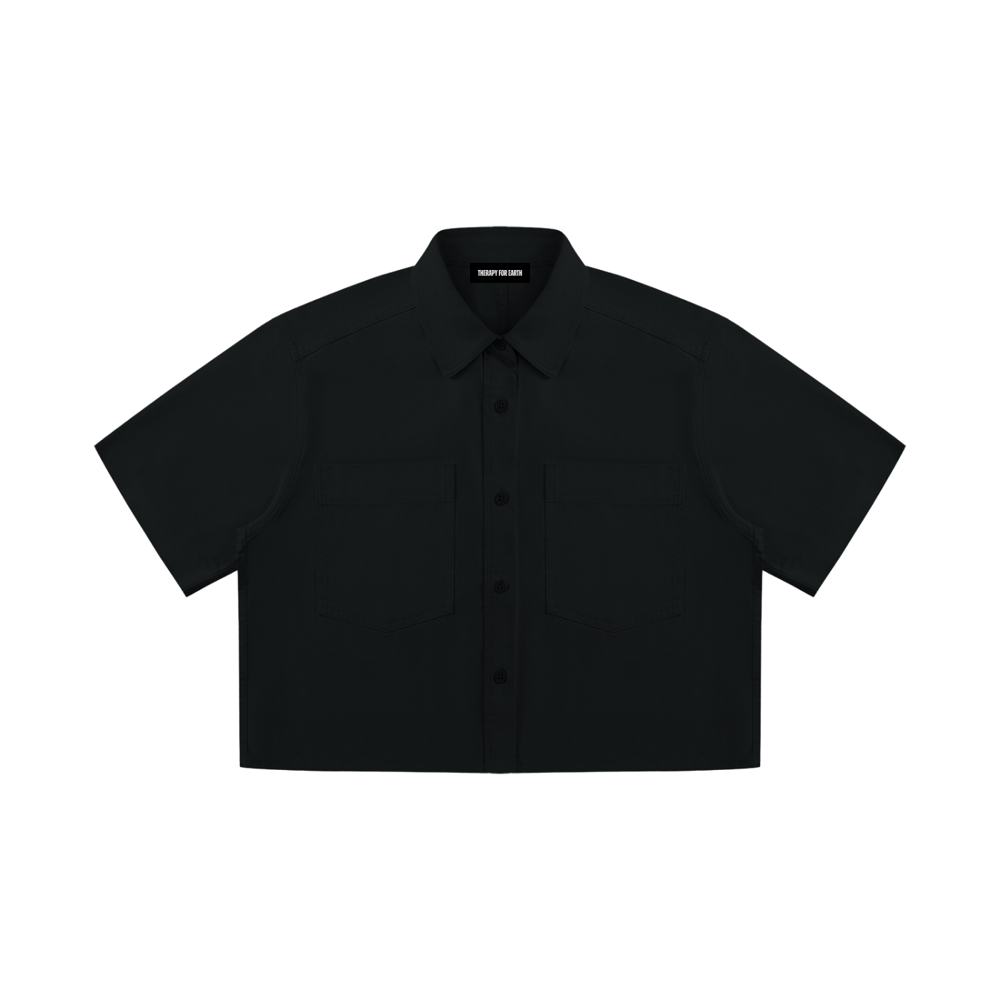 Chemise courte à manches courtes femme en 100 % coton de la collection Classics par Therapy For Earth, avec une coupe cropped et un design minimaliste intemporel. noir