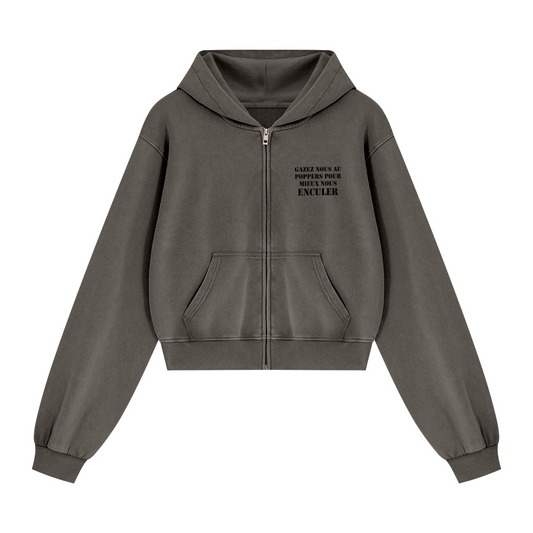 SWEAT ZIPPÉ FEMME MINERAL WASH « GAZEZ-NOUS » – LE JUSTICIER