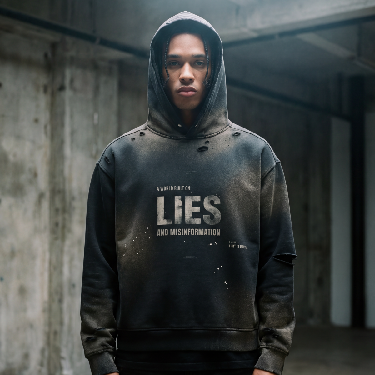 HOODIE POLAIRE DÉLAVÉ EFFET EFFILOCHÉ