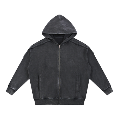 HOODIE ZIPPE UNISEXE OVERSIZE 100% COTON EPAIS – SNOW WASH 420 G/M²