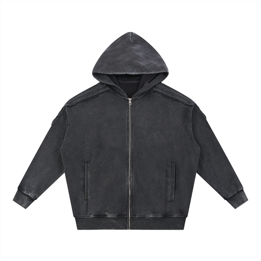 HOODIE ZIPPE UNISEXE OVERSIZE 100% COTON EPAIS – SNOW WASH 420 G/M²