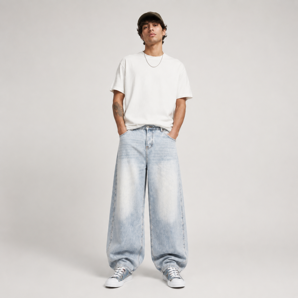 Jean Barrel Leg Sunfade Vintage homme en denim épais de la collection Les Basics par Therapy For Earth. face sur model homme