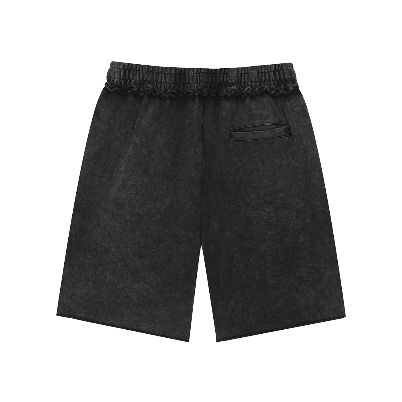 Dos du short Mineral Wash Raw Edge noir unisexe en coton premium de la collection Les Basics par Therapy For Earth.