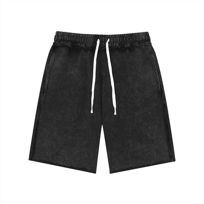 Short Mineral Wash Raw Edge noir unisexe de face en coton premium de la collection Les Basics par Therapy For Earth.