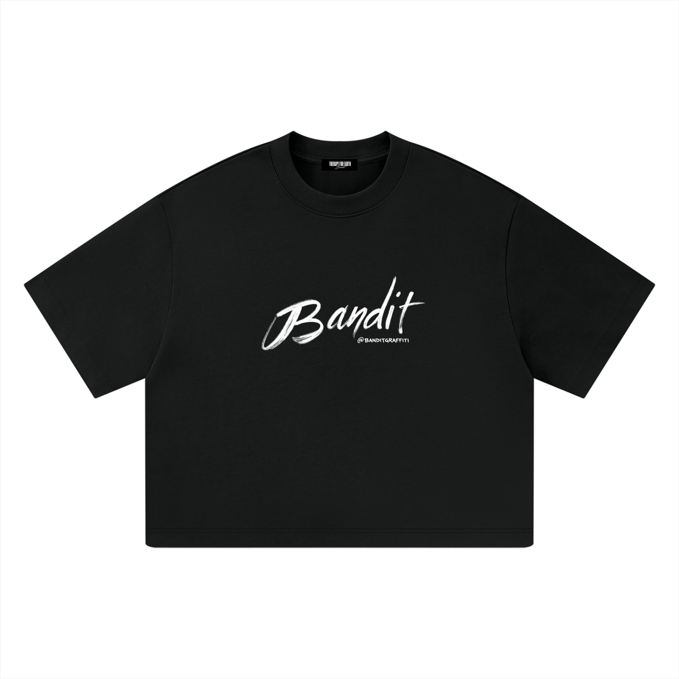 T-shirt Heavyweight Boxy unisexe avec l'œuvre Witness de Bandit, issue de sa série réalisée en Palestine. face noir