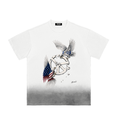 T-shirt Sunfade Vintage Washed blanc de face avec illustration Peace in Ruins de Bandit.