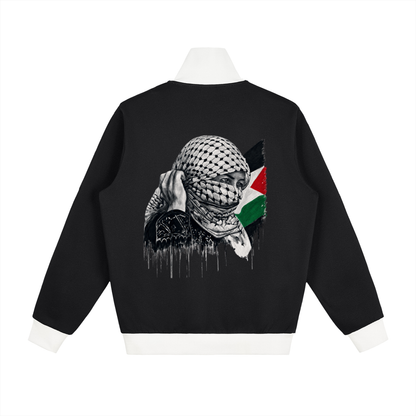 Veste de survêtement polaire unisexe avec l'œuvre Witness de Bandit, issue de sa série réalisée en Palestine. Dos Noir