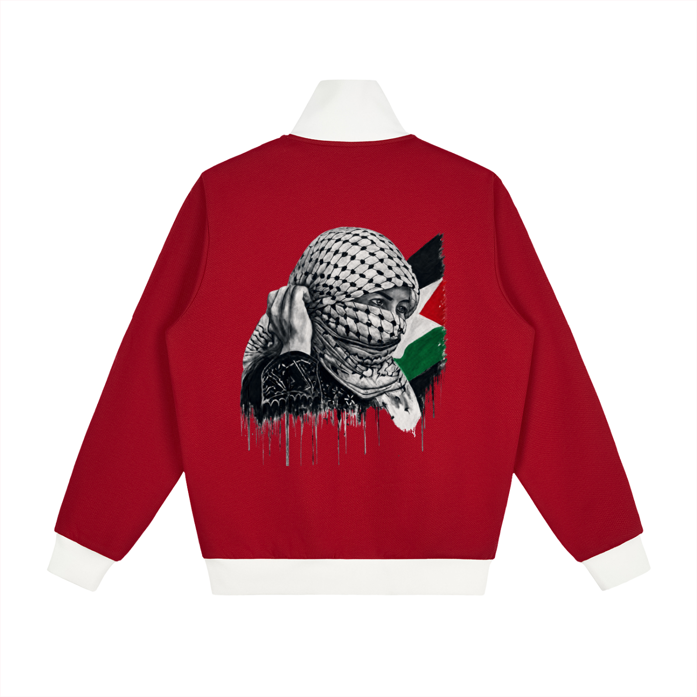 Veste de survêtement polaire unisexe avec l'œuvre Witness de Bandit, issue de sa série réalisée en Palestine. Dos Rouge