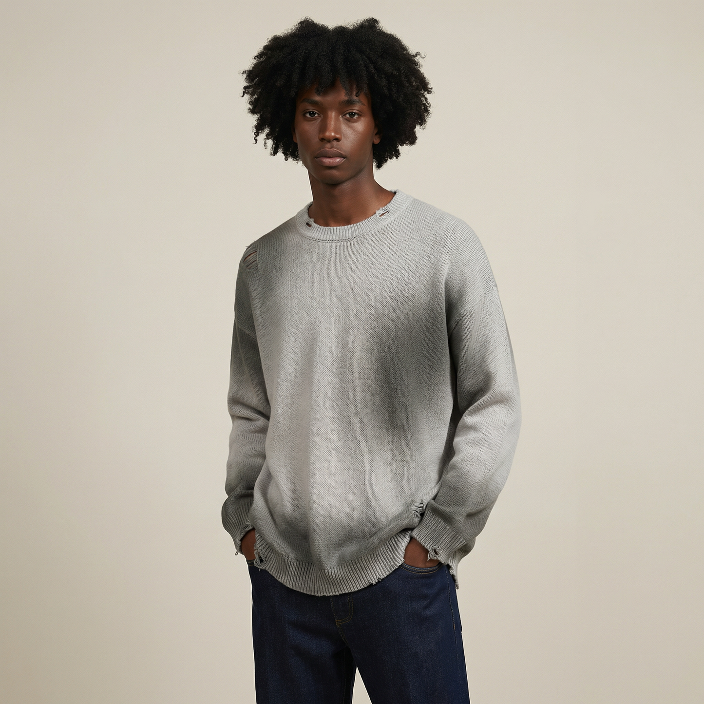 PULL OVERSIZED COTON DECHIRE VINTAGE 425G – UNISEXE