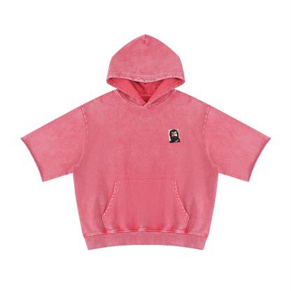 sweat à capuche manche courte rose 