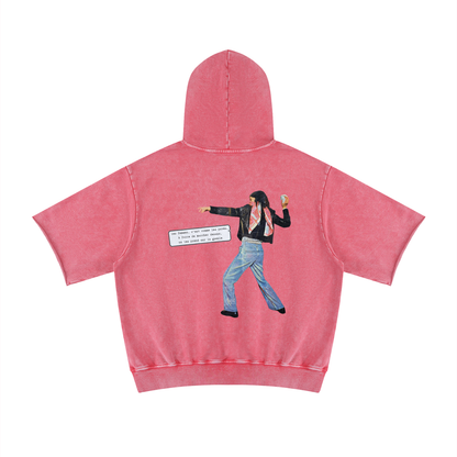 sweat à capuche manche courte rose dos
