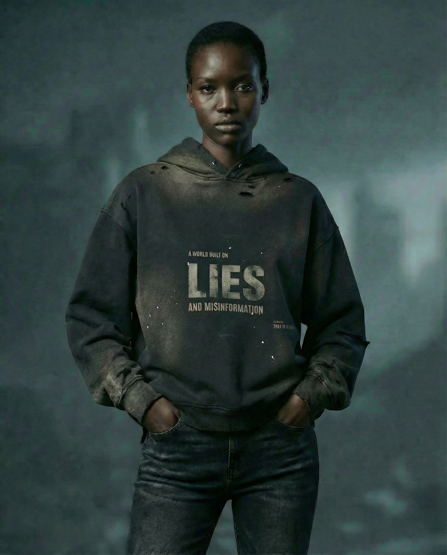 SUN FADE FRAYED FLEECE HOODIE