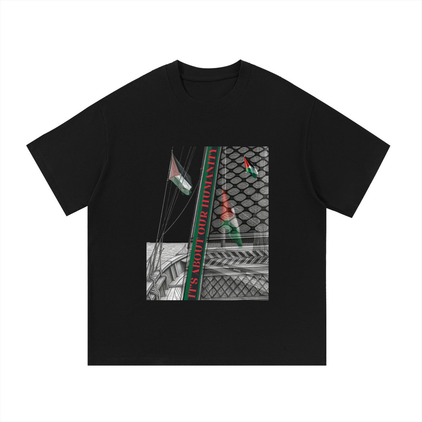 tee shirt noir en soutien à gaza therapy for earth