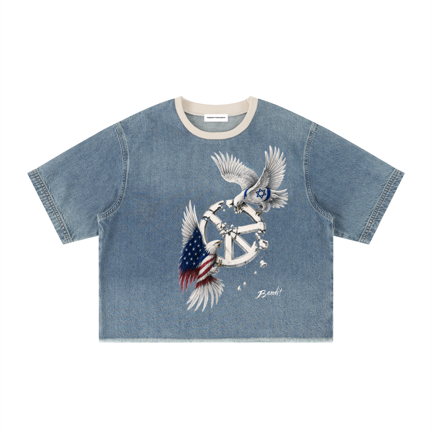 tshirt jean delave foncé ourlet brut unisexe face