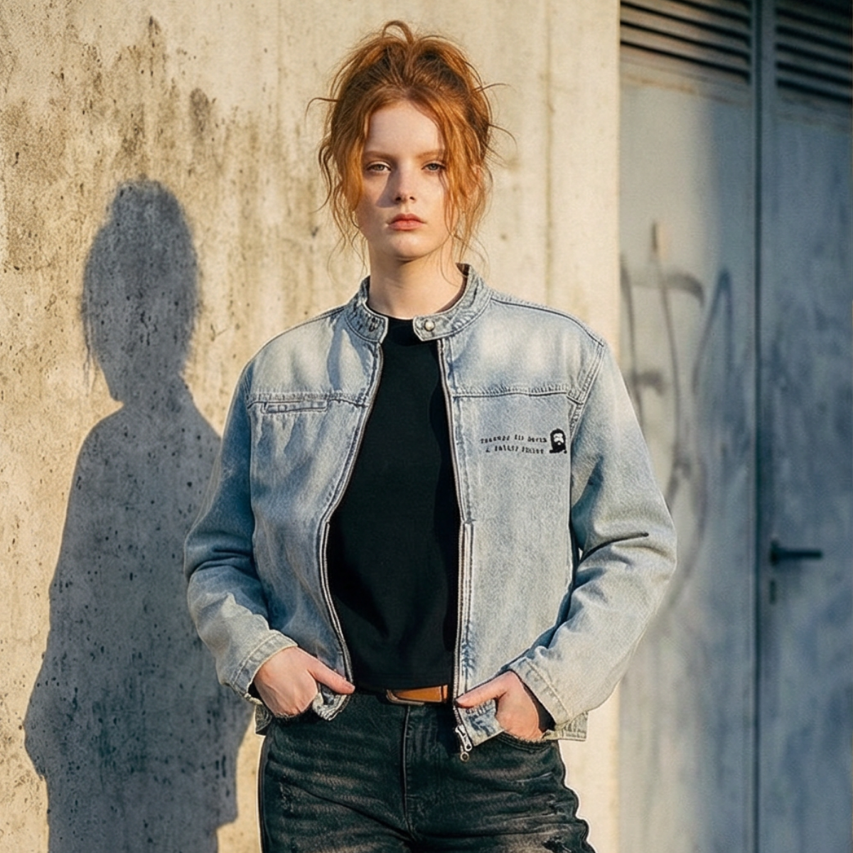 Femme portant une veste en jean
