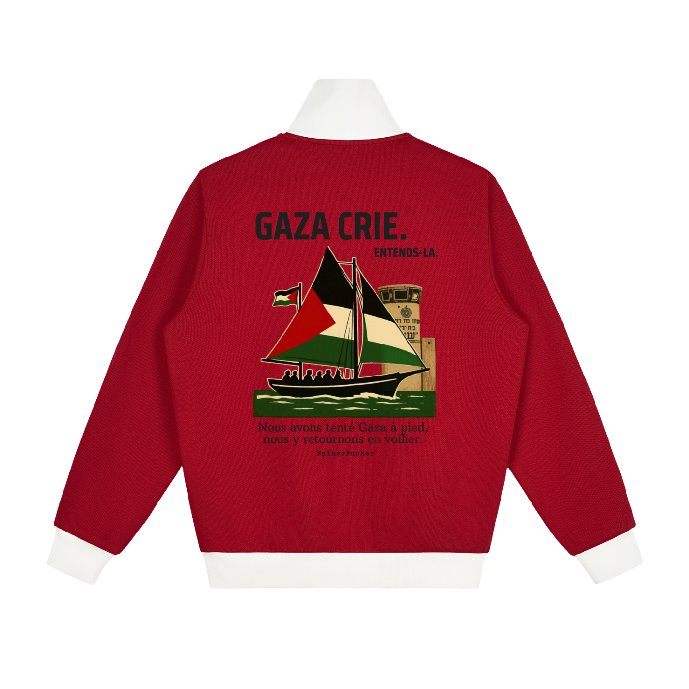 veste rouge soutien gaza 
