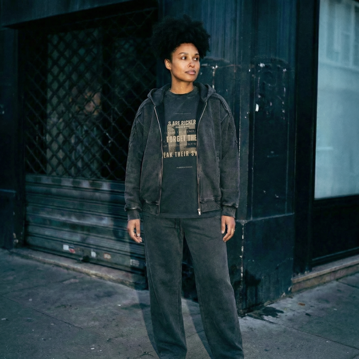 HOODIE ZIPPE UNISEXE OVERSIZE 100% COTON EPAIS – SNOW WASH 420 G/M²